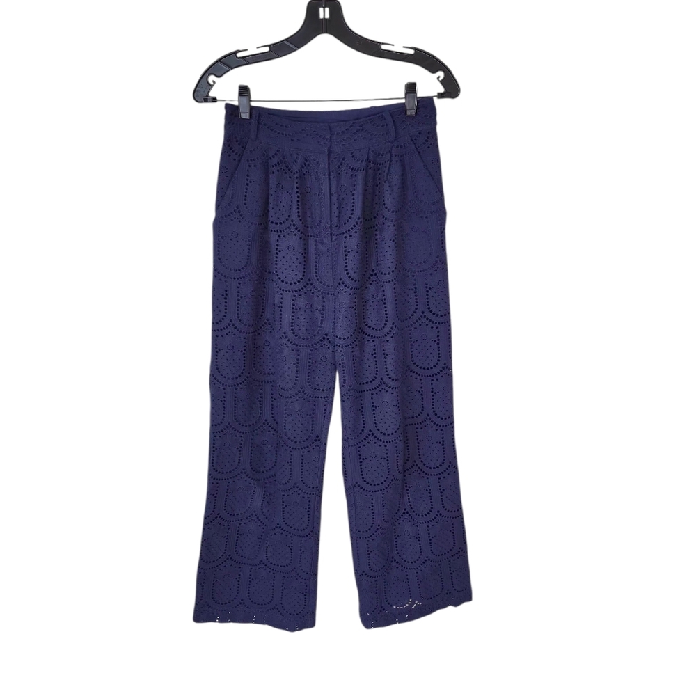 Farm Rio Pineapple Eyelet Wide Leg Pants Navy Lined Women XS Vacation Resortwear - Picture 3 of 14